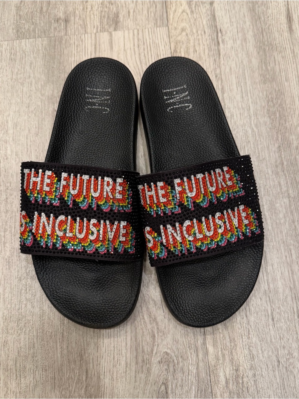 I.N.C. Rainbow Sequin “The Future Is Inclusive” Slide Sandals Size 8